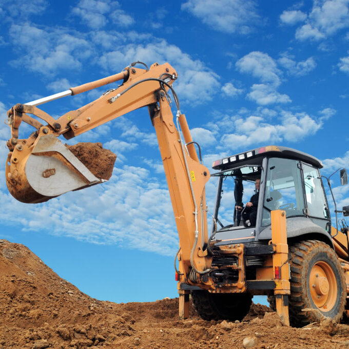 Excavator,Loader,With,Rised,Backhoe,Standing,In,Sandpit,With,Over
